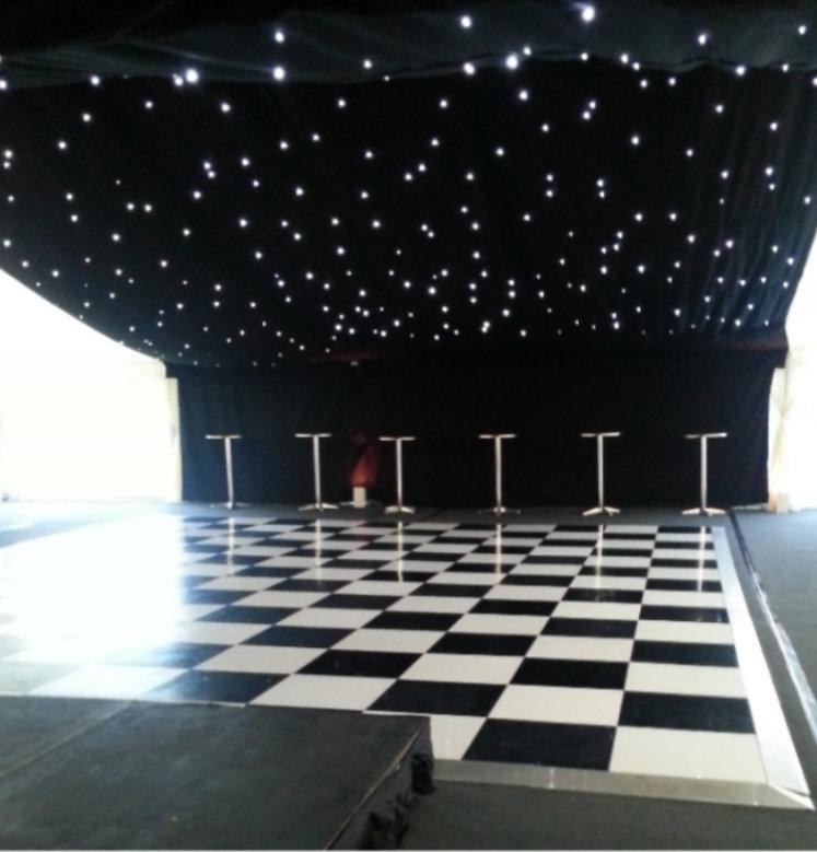 Black and White Dancefloor for hire from Fairytale Marquees
