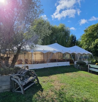 20ftx60ft Petal Pole marquee with rounded ends for Hire from Fairytale Marquees 